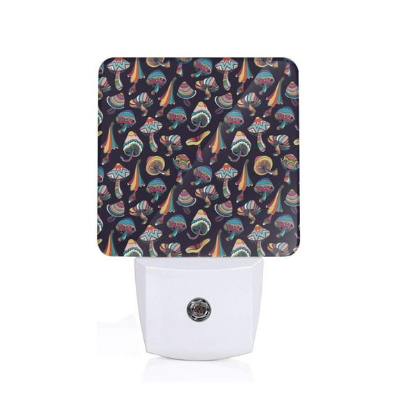 Naloa Colorful Mushrooms in Doodle Style Night Lights Plug into Wall, Dusk to Dawn Sensor Warm White Led Night Light 0.5W, Nightlight suit for Adults, Bedroom, Bathroom, Hallway, Kitchen