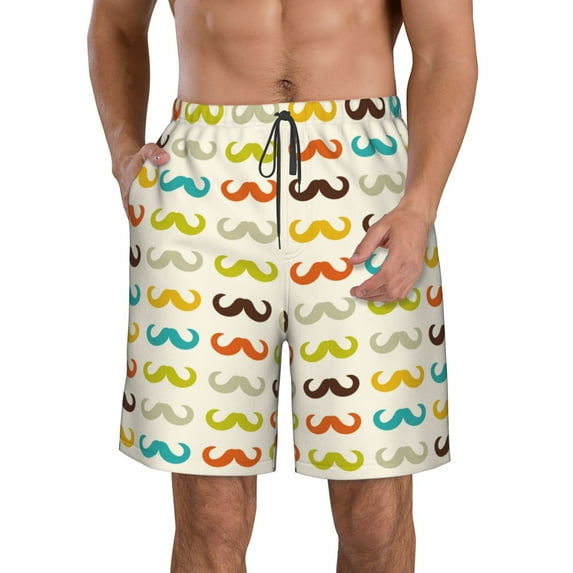 Naloa Colorful Mustache Men's Beach Shorts, Surfing shorts, Swim trunks, Quick Dry Swim Trunks for Surfing Beach Fun - Large