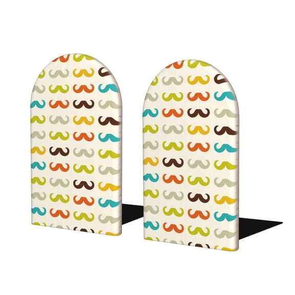 Naloa Colorful Mustache Wood Non-Skid Bookend for Shelves,Book Ends for Heavy Books, Book Stand for CDs,1 Pair