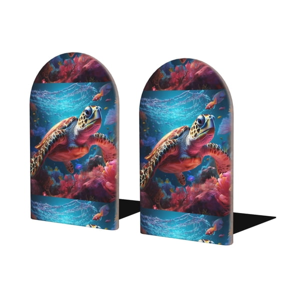 Naloa Colorful Ocean Sea Turtle Wood Non-Skid Bookend for Shelves,Book Ends for Heavy Books, Book Stand for CDs,1 Pair