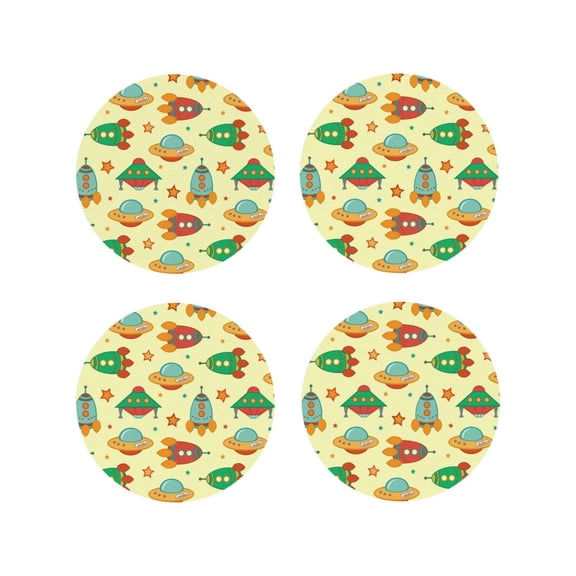 Naloa Colorful Outer Space Leather Coasters for Drinks, Durable Drink Coasters 4 Set for Tabletop Protection, Luxurious Home Décor and Housewarming Gift ( {designName})Round Shape