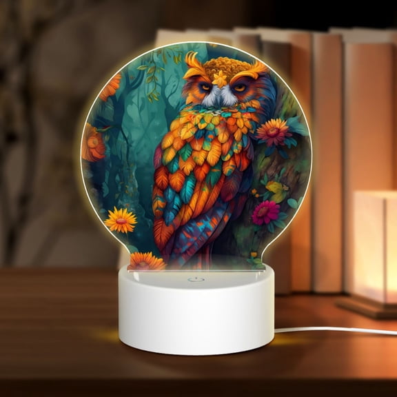 Naloa Colorful Owl Forest Acrylic LED Night Light Custom LED Lights Personalized Nightlight Customized Gifts for Family Couples Friends