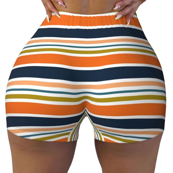 Naloa Colorful Pastel Stripes Biker Shorts for Women Seamless Scrunch Short Women’s Yoga Shorts for Gym Running Sport Shorts - XX-Large
