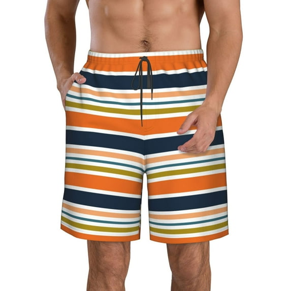 Naloa Colorful Pastel Stripes Men's Beach Shorts, Surfing shorts, Swim trunks, Quick Dry Swim Trunks for Surfing Beach Fun - Large