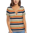 thumbnail image 1 of Naloa Colorful Pastel Stripes Print T-Shirts Short Sleeve V Neck Tees for Women Fashion Tops Trendy Lightweight Soft Casual Summer Outfits Clothes, 1 of 5