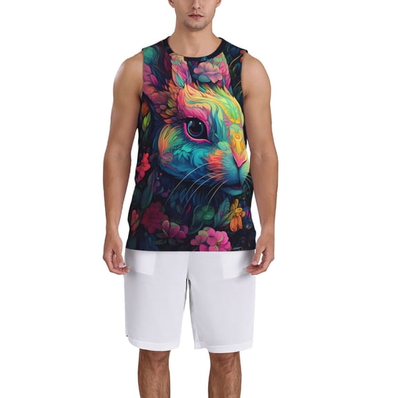 Naloa Colorful Patterned Rabbit Basketball Jersey Reversible Men's Mesh Athletic Sports Shirts Training Practice S-4XLMedium
