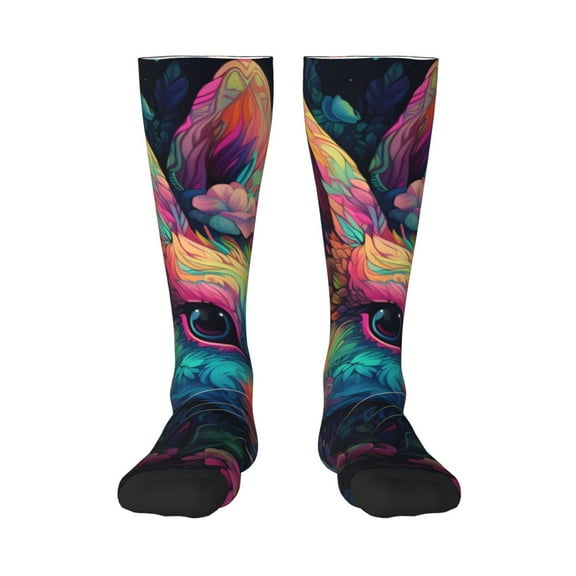 Naloa Colorful Patterned Rabbit Thigh High Socks Extra Long Stretchy Sock Women Over Knee High Opaque Stocking Daily Wear