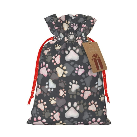 Naloa Colorful Paws Of Dog Drawstring Christmas Bags, 3D Xmas Gift Bags, Christmas Wrapping Bags, Xmas Goodie Bags, Treat Pouch Bags, Party Favor Bags-Small