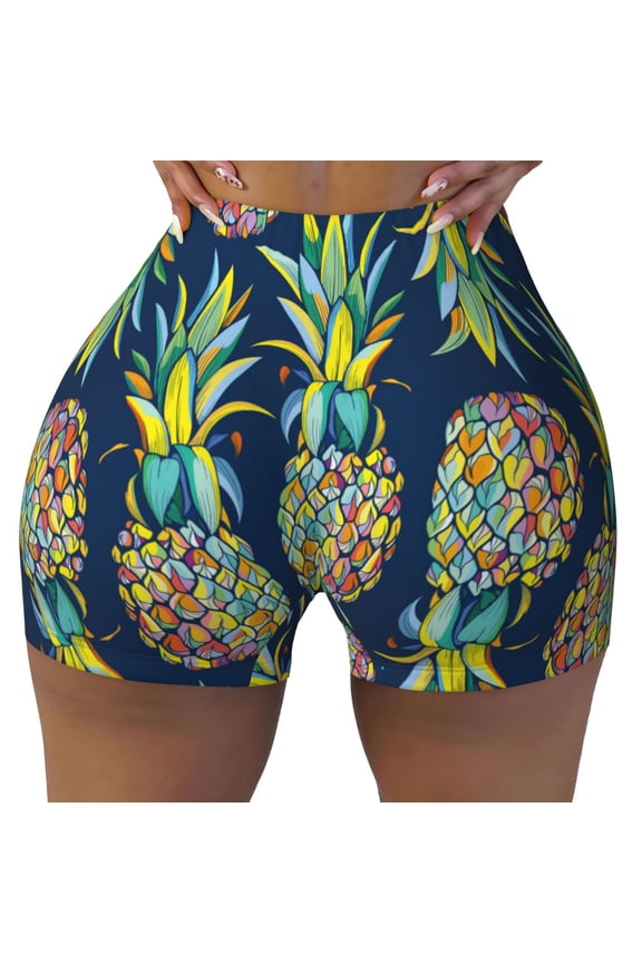 Colorful Pineapples Biker Shorts for Women Seamless Scrunch Short Women’s Yoga Shorts for Gym Running Sport Shorts - Large