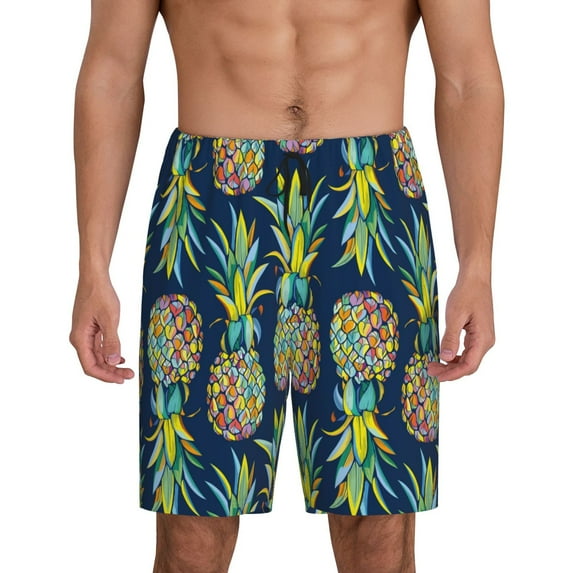 Naloa Colorful Pineapples Men's Short Pajama Pants, Lounge Comfort Shorts with Elasticized Waistband and Side Pockets - XX-Large