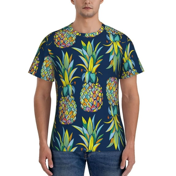 Naloa Colorful Pineapples Men's T-Shirt Sport T-shirt Men's Basic Tee Casual Men's Shirt, Round Neck, Short Sleeves - Large