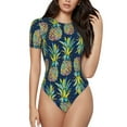 thumbnail image 1 of Naloa Colorful Pineapples Women's Short-Sleeved Onesie, One-Piece Swimsuit for Parties, dates, clubs - Large, 1 of 9