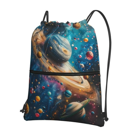 Naloa Colorful Planet Universe Drawstring Backpack String Bag Cinch Water Resistant for Gym Shopping Sport Yoga