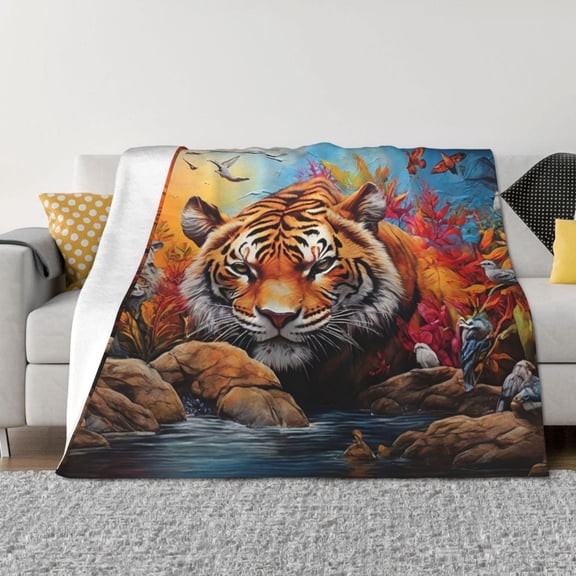Naloa Colorful Plant Tiger Flannel Blankets - Thick and Warm Blanket for Winter, Soft Fuzzy Plush King Blanket for All Seasons80"x60"