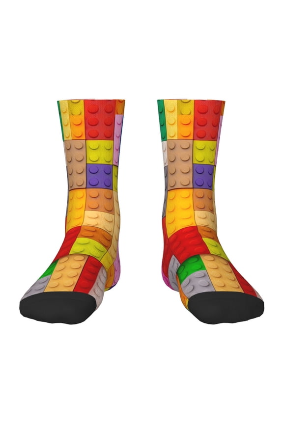Colorful Plastic Blocks Pattern Kids Socks Unisex Kids and Toddlers' Crew Socks, ,1 Pairs