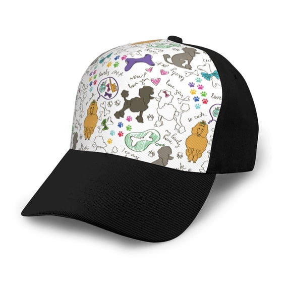 Naloa Colorful Poodle Dog Adult adjustable Print Baseball Hat, Patchwork curved brim baseball capfor Men and Women, One Size
