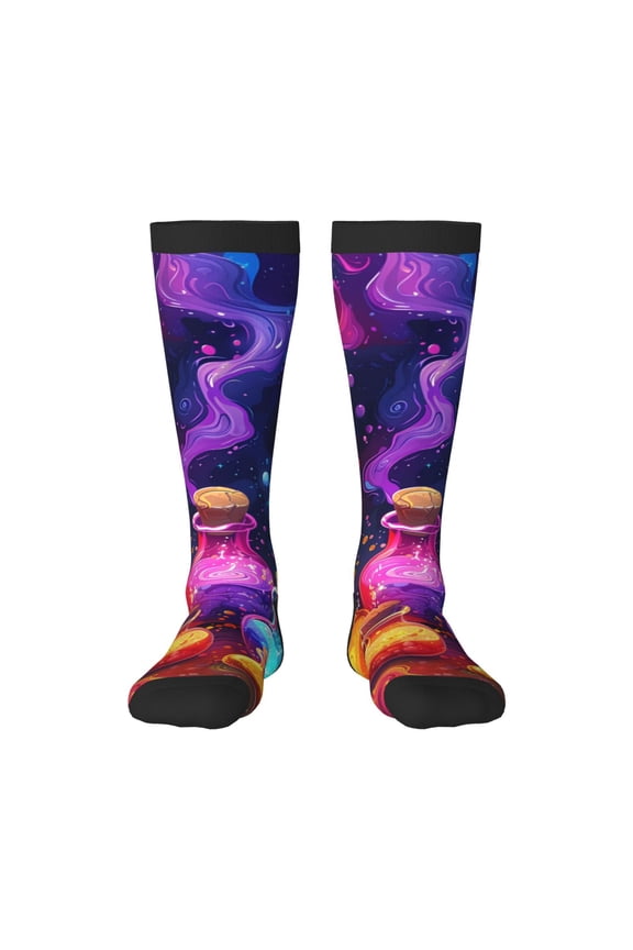 Colorful Potion Bottles Magic Knee Socks, High Socks Long Stretchy Sock Women Knee High Stocking, Long Socks for Women