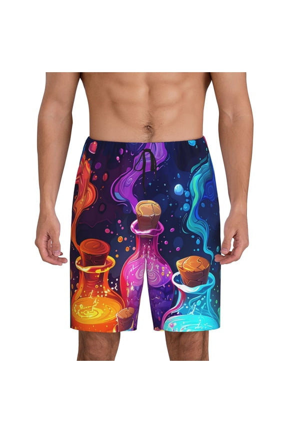 Colorful Potion Bottles Magic Men's Short Pajama Pants, Pj Shorts, Lounge Comfort Shorts-Medium