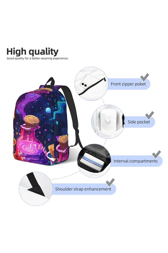 Colorful Potion Bottles Magic Print Durable Canvas College Rucksack,Laptop Excursion Backpack,Travel Notebook School Backpack,Bookbag For Men Women