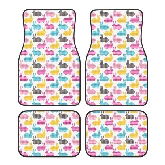 Naloa Colorful Rabbit Car Foot Mat Set of 4 Pieces - Universal Floor Liner Neoprene Full Set Floor Mats for Cars Trucks SUV