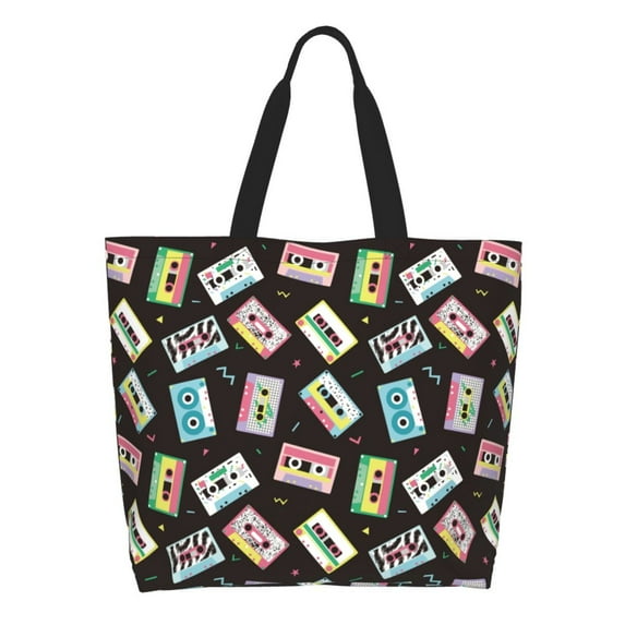 Naloa Colorful Retro Tape Tote Bag for Women Large Capacity Shoulder Bag for College Work Travel Shopping