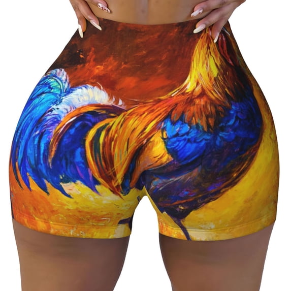 Naloa Colorful Rooster Biker Shorts for Women Seamless Scrunch Short Women’s Yoga Shorts for Gym Running Sport Shorts - X-Large