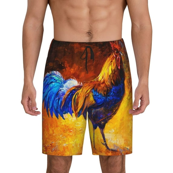 Naloa Colorful Rooster Men's Short Pajama Pants, Lounge Comfort Shorts with Elasticized Waistband and Side Pockets - Medium