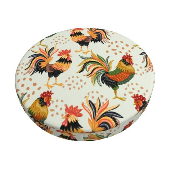 Naloa Colorful Roosters Round Bar Stool Cushion Cover 12-14 inch, Fits Kitchen, Office, Restaurant Chairs - 12 inch