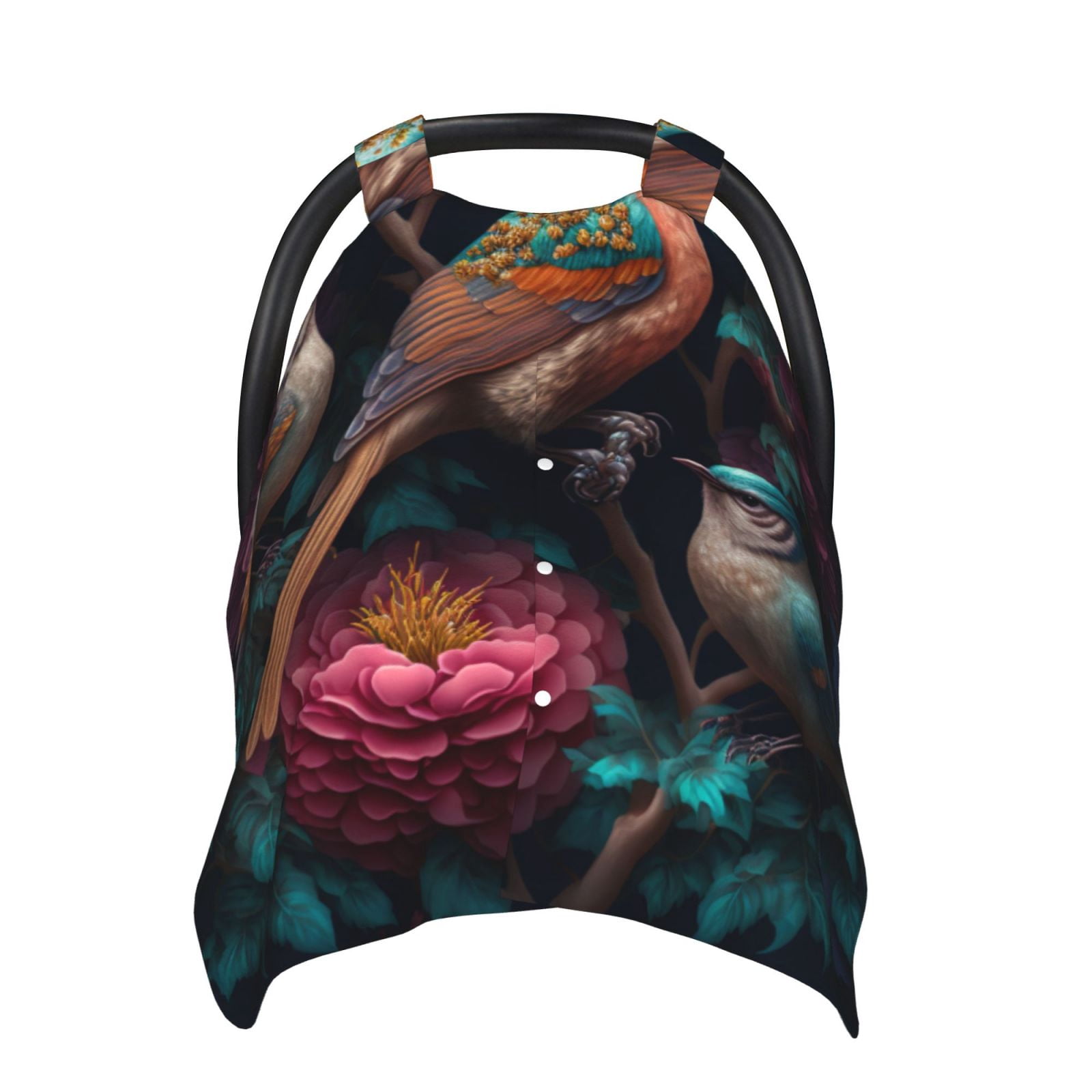 Naloa Colorful Rose Bird Baby Car Seat Cover, Breathable Baby Carrier Cover, Multiuse Baby Carrier Cover & Nursing Breastfeeding Cover
