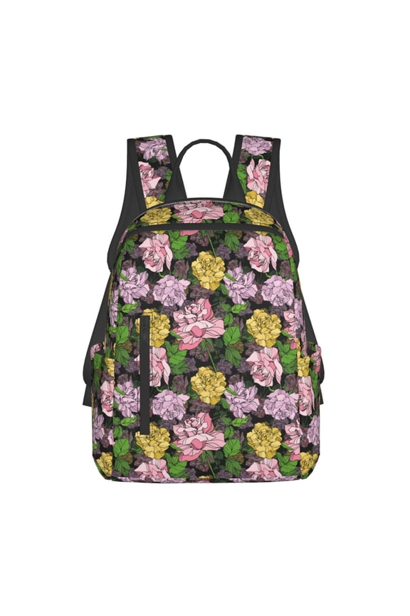 Colorful Roses Print Lightweight DayBackpack Suitable for school, work, shopping, travel, etc.