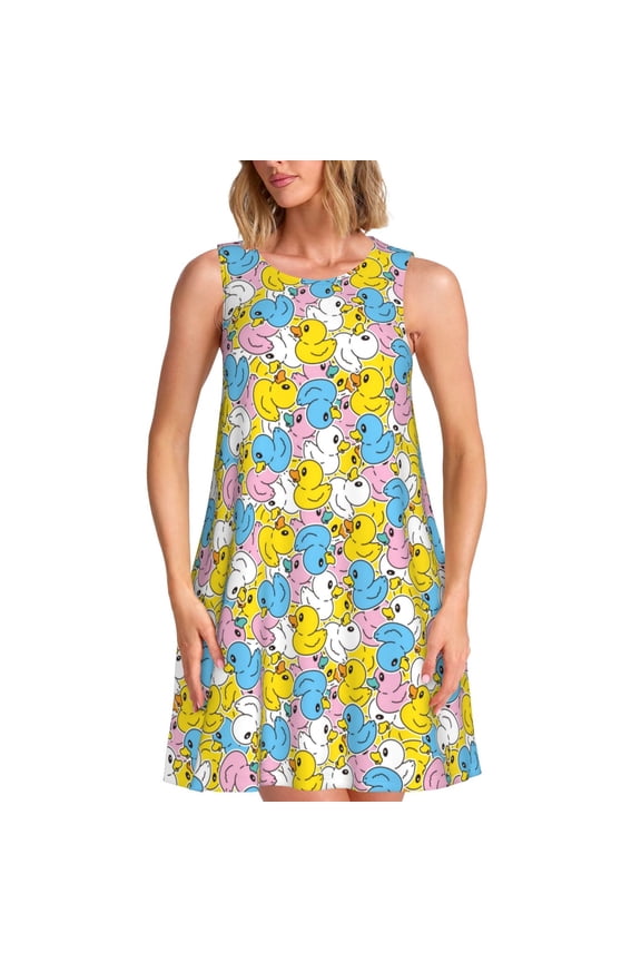 Colorful Rubber Duck 1 Print Women's Summer Spring Casual Beach Sundress,Vacation Sleeveless Tank Crewneck Loose Dresses