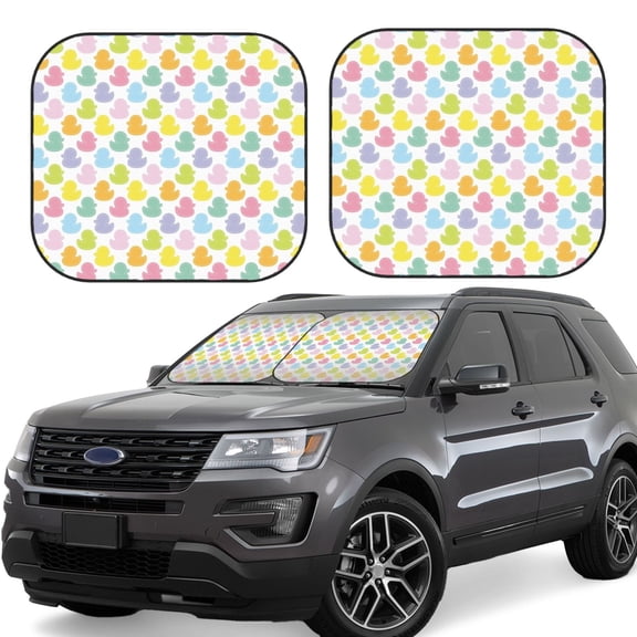 Naloa Colorful Rubber Duck Print 2-Piece Windshield Sunshade,Foldable Car Front Window Sun Shades,for Most Sedans SUV Truck-Large