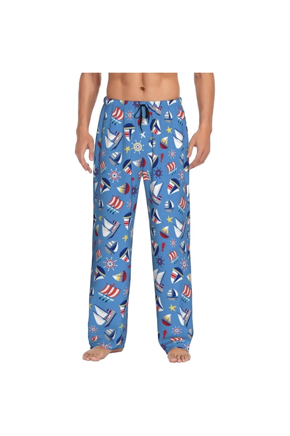 Colorful Sailing Ship Pajama Pants Men, PJ Bottoms, Sleep & Lounge Pants-XX-Large