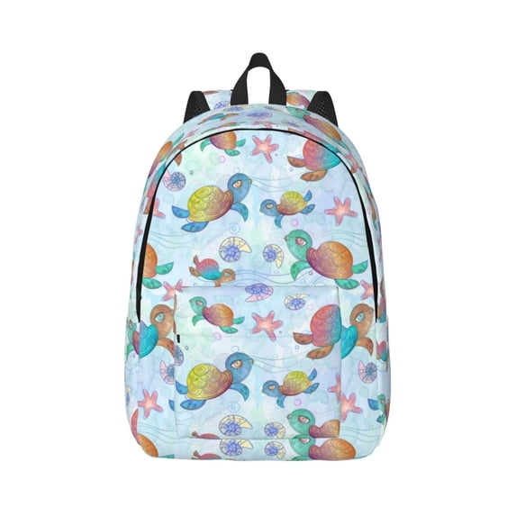 Naloa Colorful Sea Turtle Canvas Backpack for Men Women Rucksack Casual Travel Daypack College Tote Satchel Bookbag for Teens-Small
