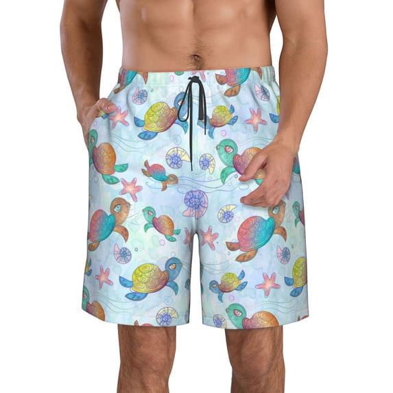 Naloa Colorful Sea Turtle Men's Beach Shorts, Surfing shorts, Swim trunks, Quick Dry Swim Trunks for Surfing Beach Fun - XX-Large