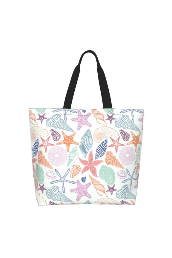 Colorful Seashells Tote Bag for Women Large Capacity Shoulder Bag for College Work Travel Shopping