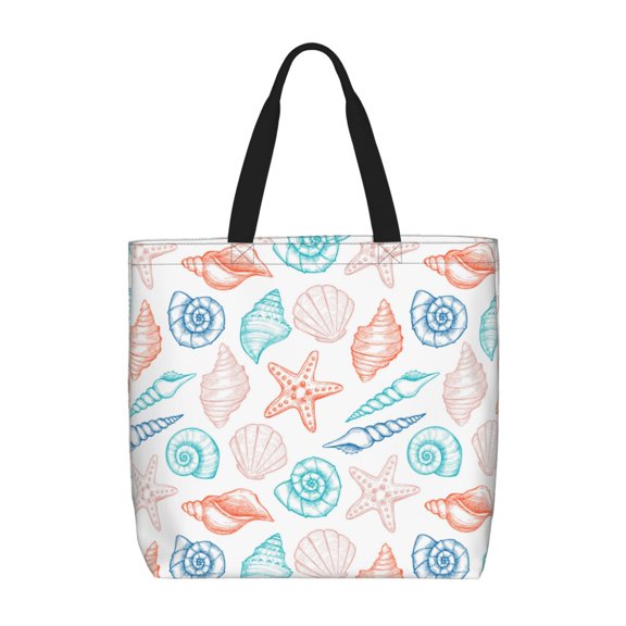 Naloa Colorful Seashells1 Tote Bag for Women, Foldable Tote Bag With Zipper, Large Shoulder Bag, Top Handle Handbag for Travel, Work, Shopping