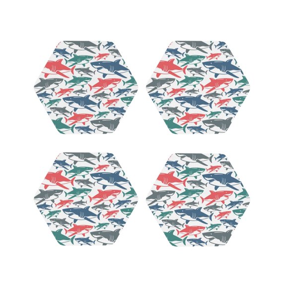 Naloa Colorful Shark Leather Coasters for Drinks, Durable Drink Coasters 4 Set for Tabletop Protection, Luxurious Home Décor and Housewarming Gift ( {designName})Hexagon