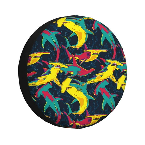 Naloa Colorful Sharks PVC Leather Spare Tire Wheel Cover for Car Truck SUV Camper Trailer Universal Fit many size17 inch