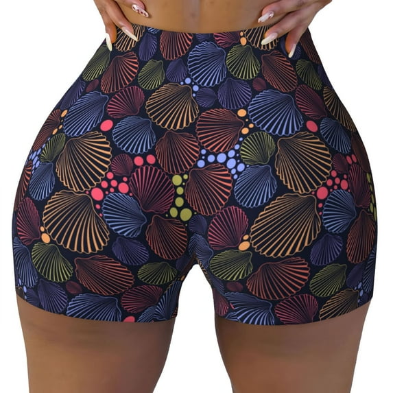 Naloa Colorful Shells Biker Shorts for Women Seamless Scrunch Short Women’s Yoga Shorts for Gym Running Sport Shorts - Small