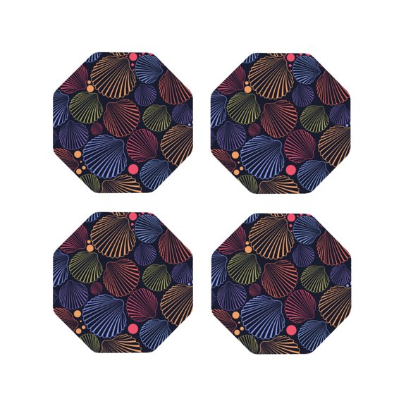 Naloa Colorful Shells Leather Coasters for Drinks, Durable Drink Coasters 4 Set for Tabletop Protection, Luxurious Home Décor and Housewarming Gift ( {designName})Octagon