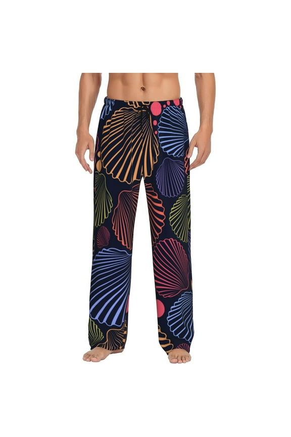 Colorful Shells Pajama Pants Men, PJ Bottoms, Sleep & Lounge Pants-Medium