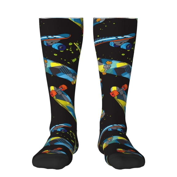 Naloa Colorful Skateboard Thigh High Socks Extra Long Stretchy Sock Women Over Knee High Opaque Stocking Daily Wear