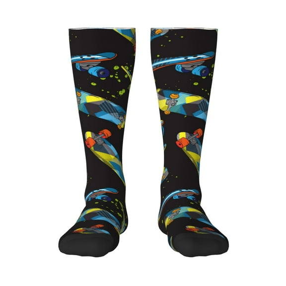 Naloa Colorful Skateboard Thigh High Socks Extra Long Stretchy Sock Women Over Knee High Opaque Stocking Daily Wear