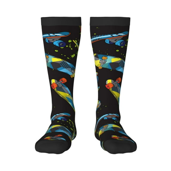 Naloa Colorful Skateboard Thigh High Socks Extra Long Stretchy Sock Women Over Knee High Opaque Stocking Daily Wear