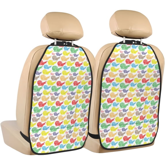 Naloa Colorful Snails 2Pcs Anti-Kick Back Seat Cover Kick Mat, Car Seat Protector with 3 Storage Pockets