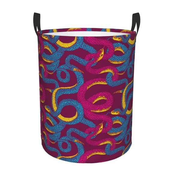 Naloa Colorful Snake Large Laundry Basket Waterproof Round Collapsible Storage bin with Handles for Hamper Kids Room,Toy StorageSmall