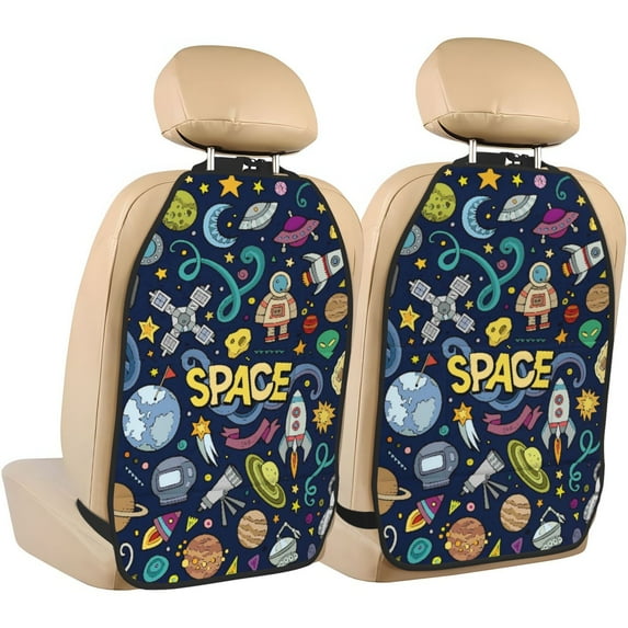 Naloa Colorful Space 2Pcs Anti-Kick Back Seat Cover Kick Mat, Car Seat Protector with 3 Storage Pockets