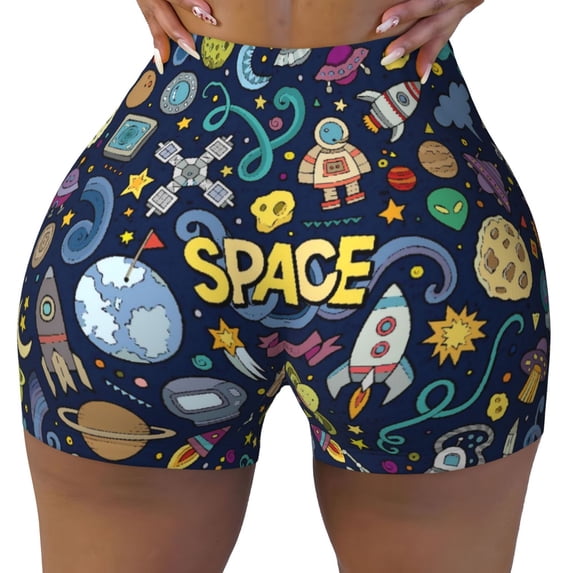 Naloa Colorful Space Biker Shorts for Women Seamless Scrunch Short Women’s Yoga Shorts for Gym Running Sport Shorts - Medium