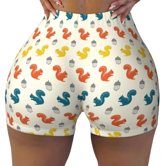 Naloa Colorful Squirrel Biker Shorts for Women Seamless Scrunch Short Women’s Yoga Shorts for Gym Running Sport Shorts - Large